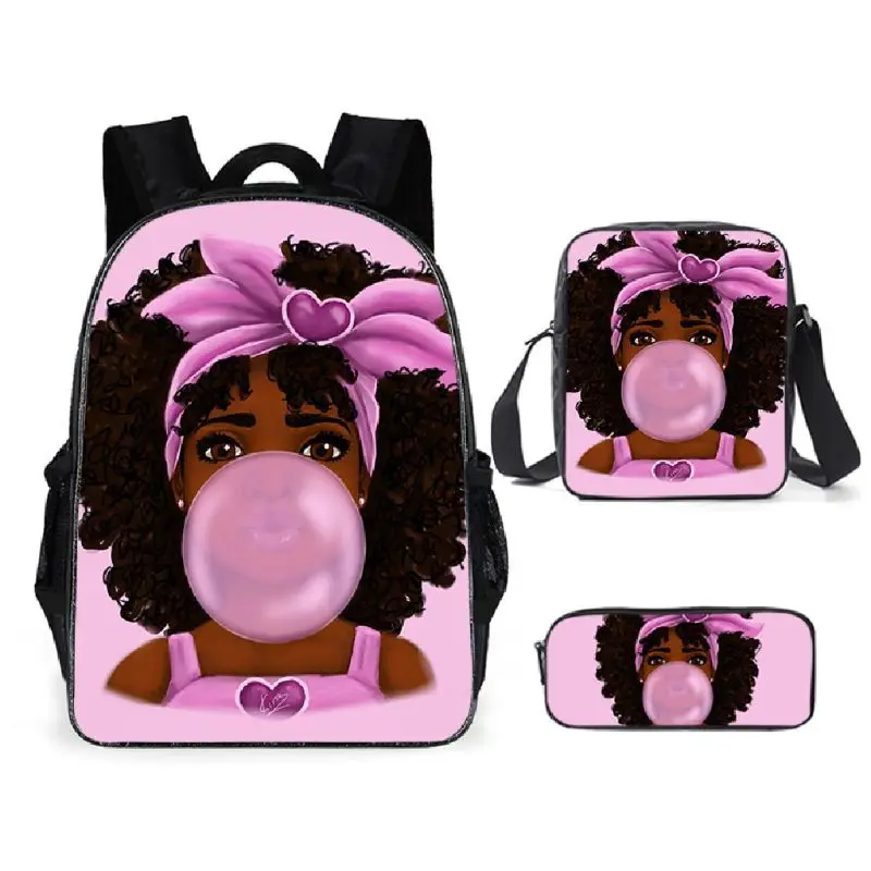 Hip Hop African Girl 3pcs/Set Backpack 3D Print School Student Bookbag Fashion Travel Laptop Daypack Shoulder Bag Pencil Case