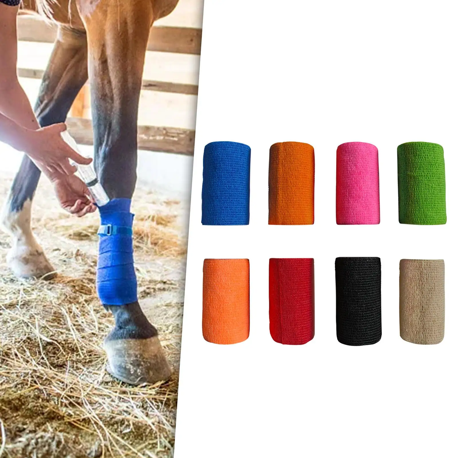 Cinta atlética para caballos, envoltura de pierna de caballo elástica no tejida, envoltura autoadherente para mascotas, gatos, codo de muñeca de mano, 4 pulgadas X 5 yardas, 2 uds.