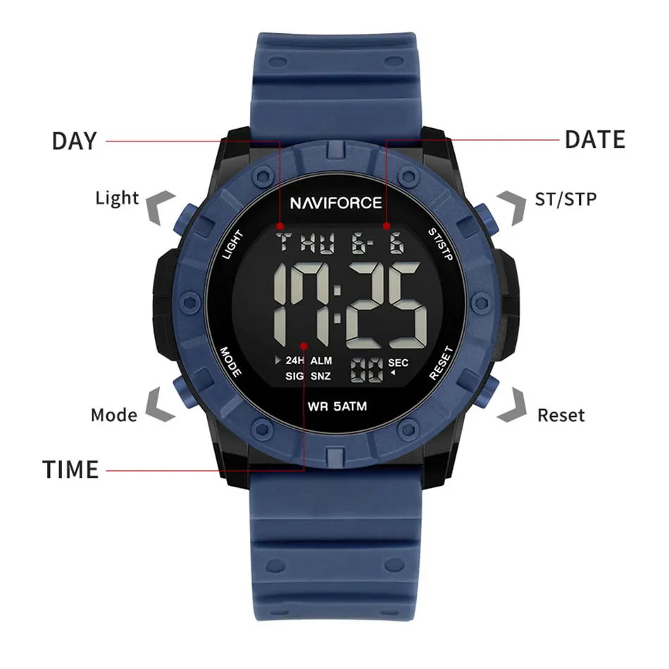 NAVIFORCE Men\'s Sport Digital watch Military Running Swimming Watches Waterproof 50m High Quality Multifunctional Student Clock