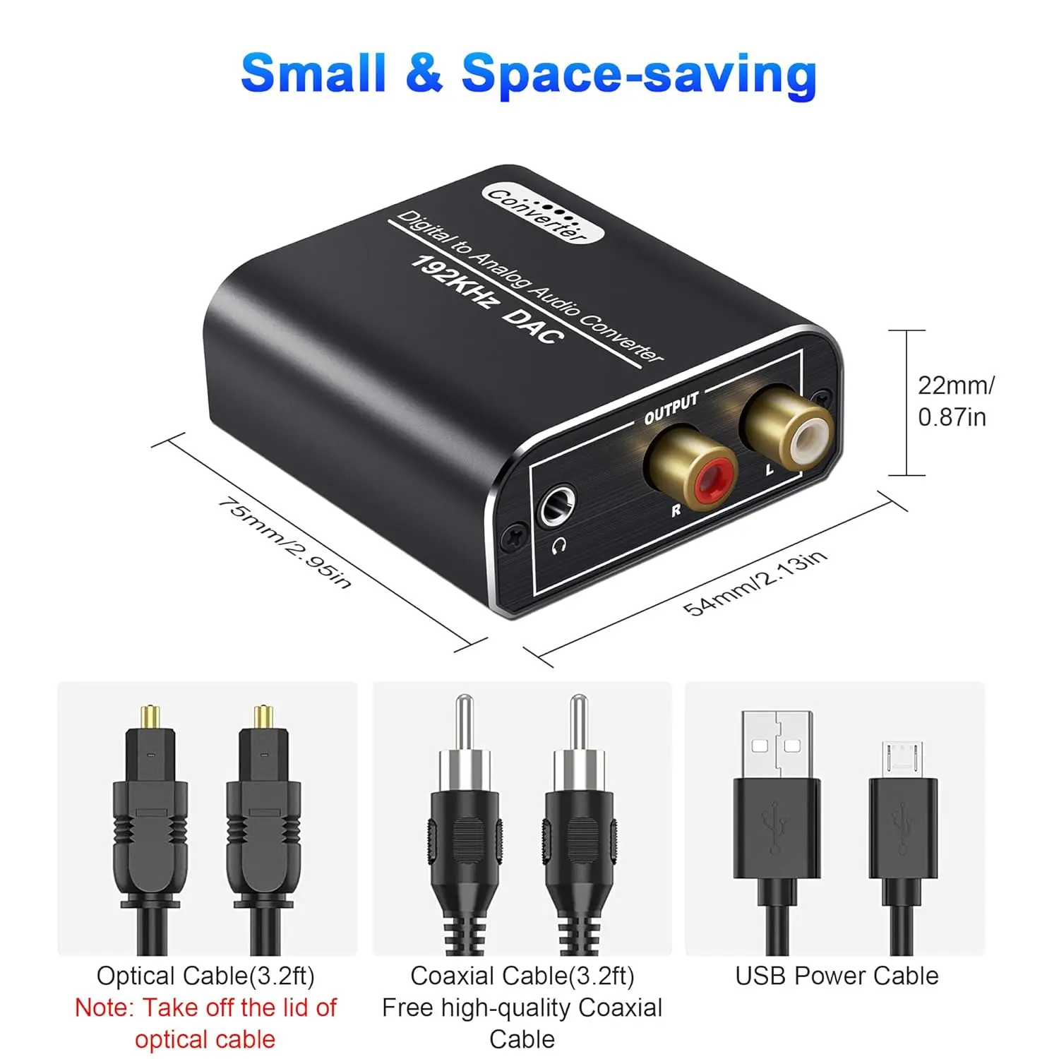 192khz-dac-デジタル同軸-toslink-からアナログステレオ-l-r-rca-35mm-オーディオアダプター-デジタルオーディオデコーダー-オプティカル-同軸ケーブル付き
