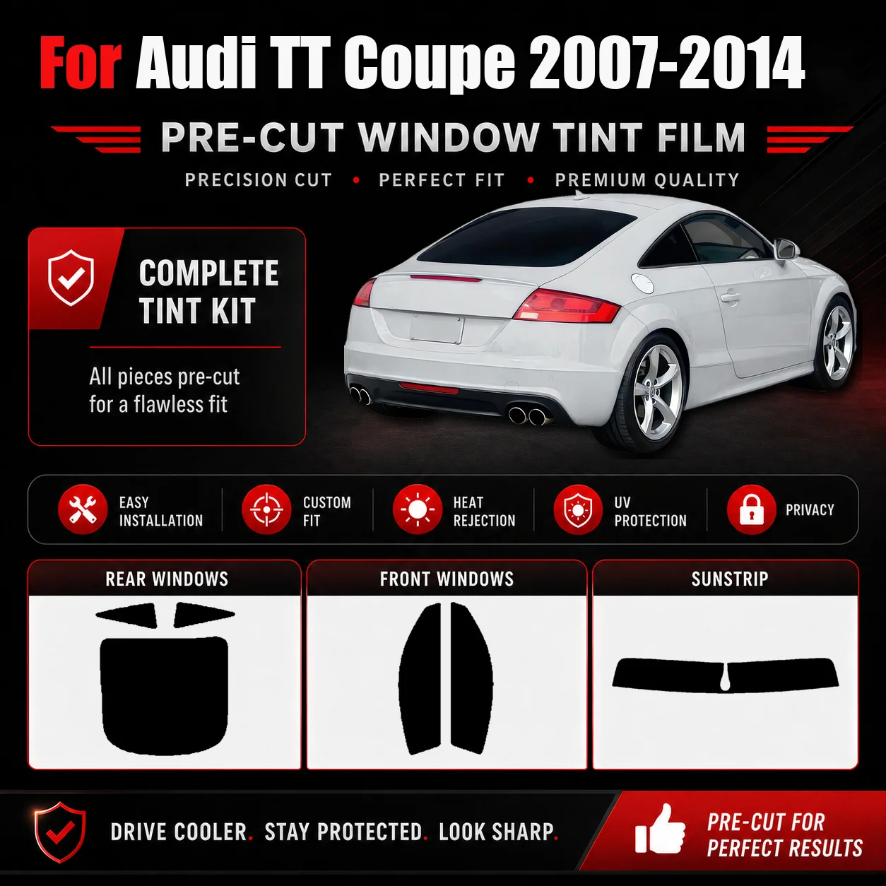 Premium Precut Window Tint for Audi TT Coupe 2007‑2014 Front Rear Windows UV Heat Rejection Anti‑Scratch Privacy Film car