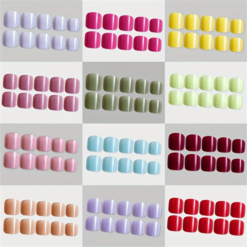 288Pcs Glossy Solid Color Press On Toe Nails 12 Shades Multisize Full Cover Square False Nails For Foot Summer Toe Fake Nail Tip