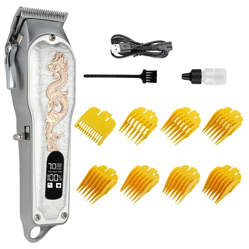 

All Metal Dragon Pattern Retro Electric Hair Clipper Rechargeable Hair Trimmer LCD Hair Dedicated Barber Machine