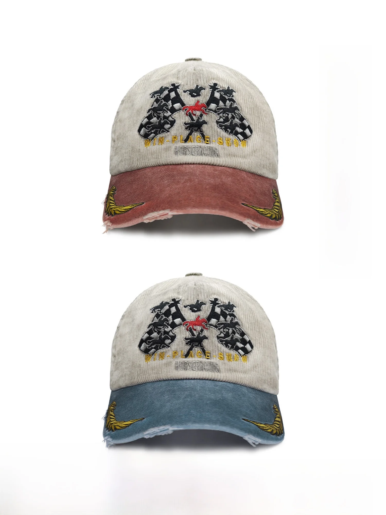 wanna-lab-26ss-cappello-alla-moda-in-velluto-moleskin-con-bandiera-a-scacchi-sbiadita-visiera-curva-regolabile-per-uomo-e-donna