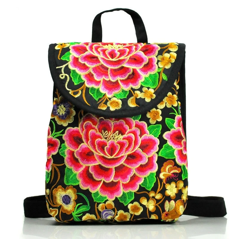 New National Embroidery Women Shopping Cover Backpacks!Nice Floral Embroidered Lady Bohemian Backrack Top-sale Canvas Backpack