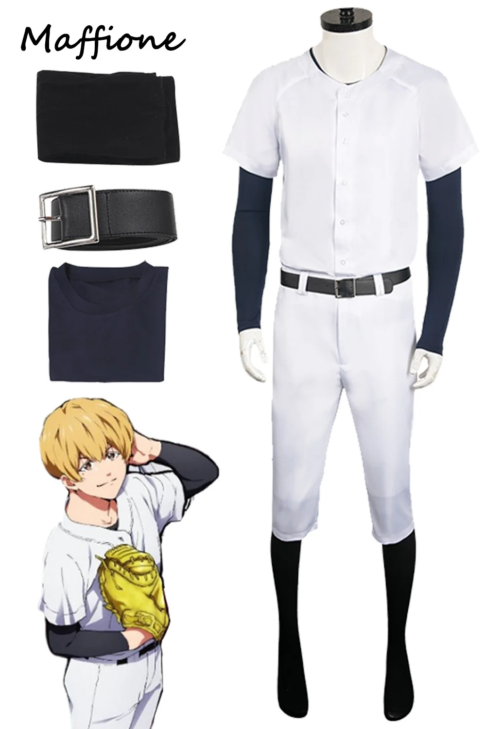 Kiyomine Haruka Role Play White Sports Team Uniform Anime Boukyaku Cosplay Battery Costume Adult Men Male Halloween Party Suits