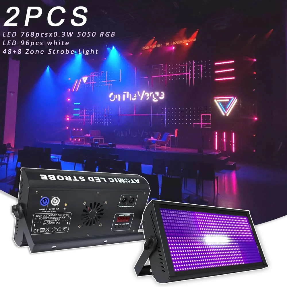 

2PCS LED 768x0.3w RGB 96PCS White Strobe 48+8 Zone Flash Washing Strobe DMX Music Control Home Party Dj Disco Club Stage Lights