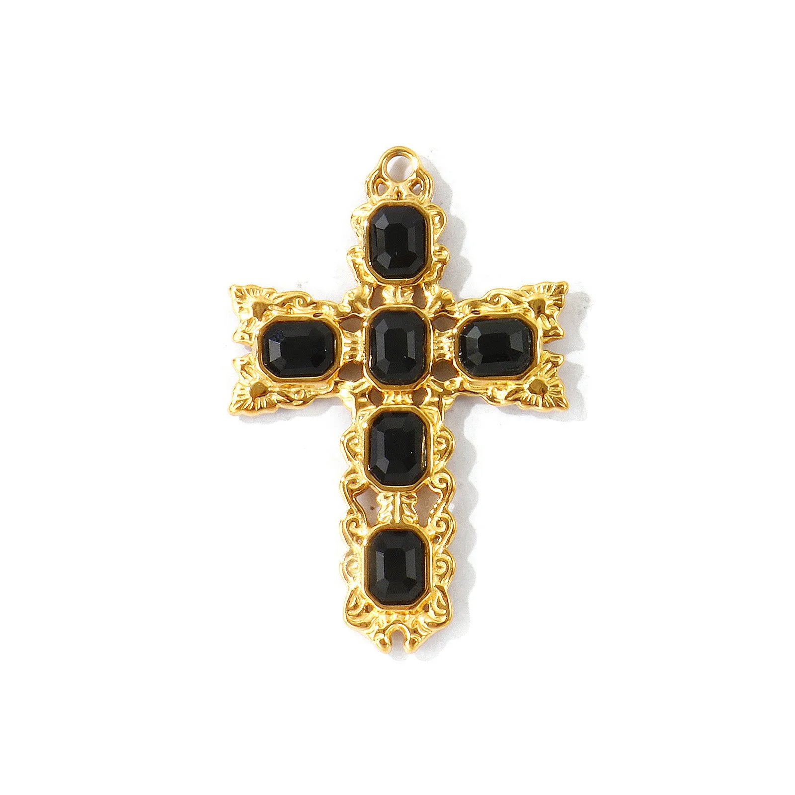 1 Stück Mehrfarbiger Naturmuschel-Anhänger 18K Vergoldetes Kreuz Synthetisches Katzenauge Charms für DIY Halskette Schmuckherstellung Großhandel – Detail 4
