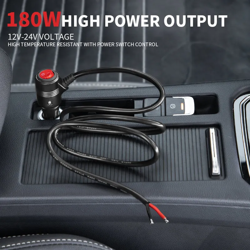 MIXSAS Car Cigar Lighter Socket With Switch 12V 24V Power Cord Cigarette Lighter Splitter Plug Adapter Fast Charge 30CM 1M 2M 3M