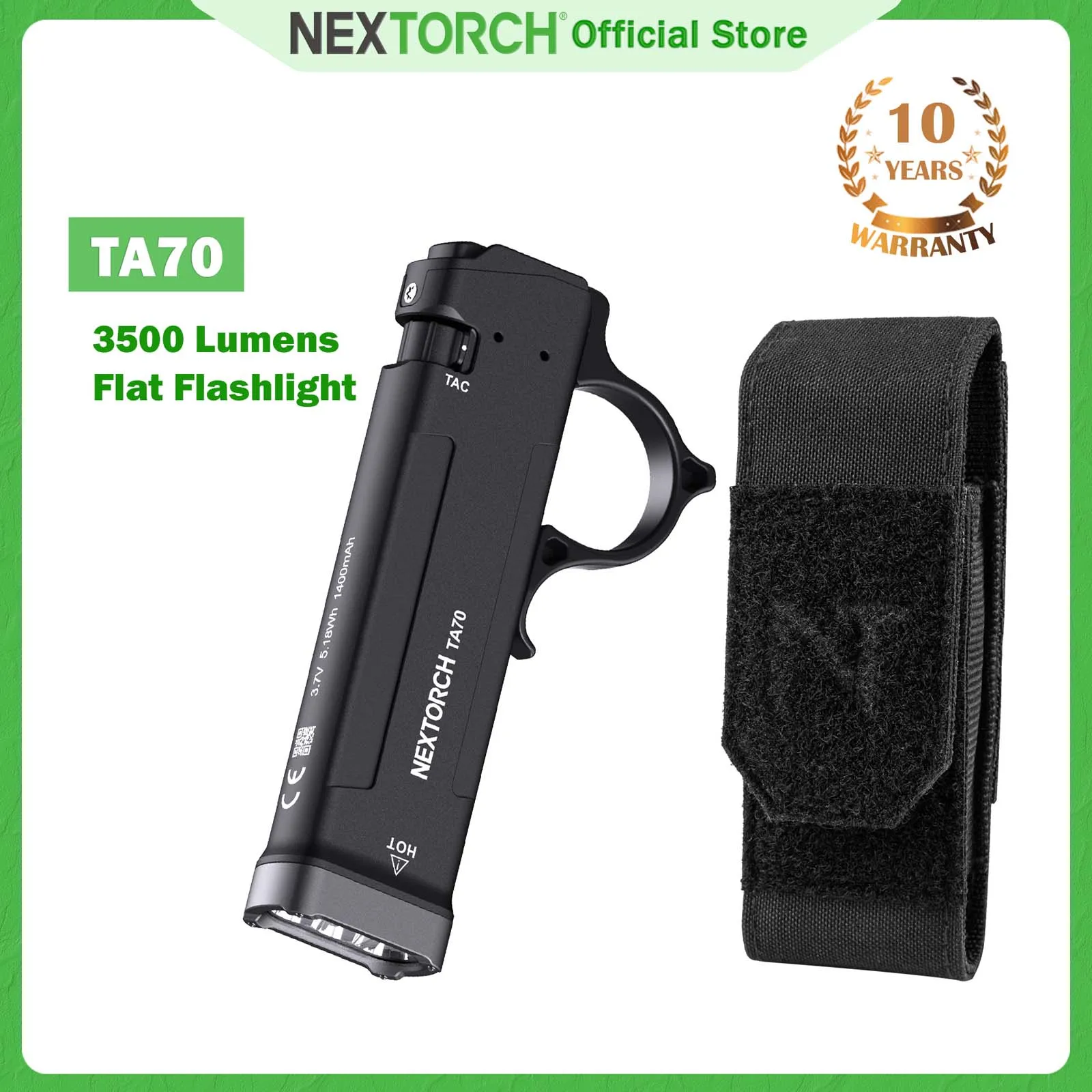 NEXTORCH TA70 EDC Tactical Flashlight,Flat Flashlight Rechargeable,3500 Lumens Tactical/Duty Dual-Switch LED Slim Flashlight