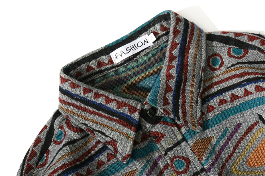 Thick Shirt Coat Y2K Hip Hop Knitted Retro Geometric Patterns Long Sleeve Button Shirts Vintage Harajuku Fashion Loose Tops Male