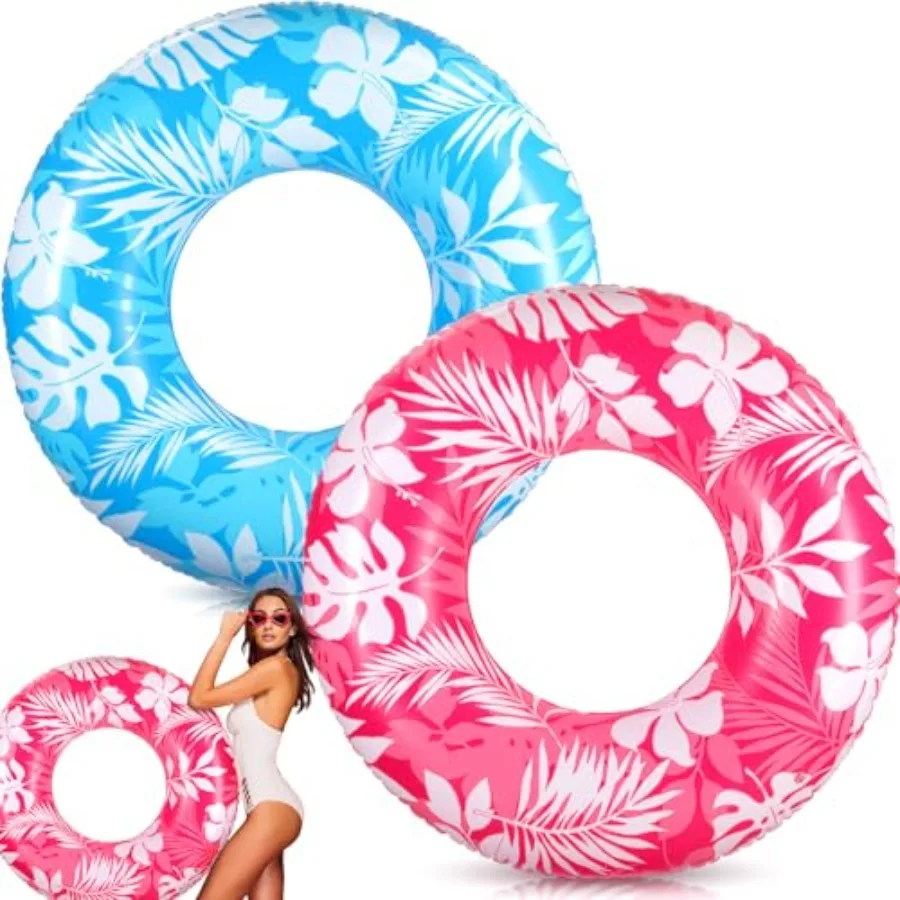 

Набор из 2 надувных кругов для бассейна для взрослых, 42 дюйма, большие, с рисунком тропических листьев, разноцветные, для плавания