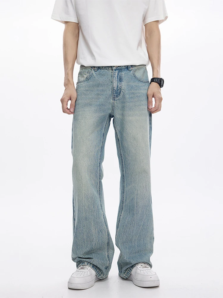 

American Retro High Street Elastic Denim Jeans Men's New Loose Trendy mid Waist Color Straight Casual Pants