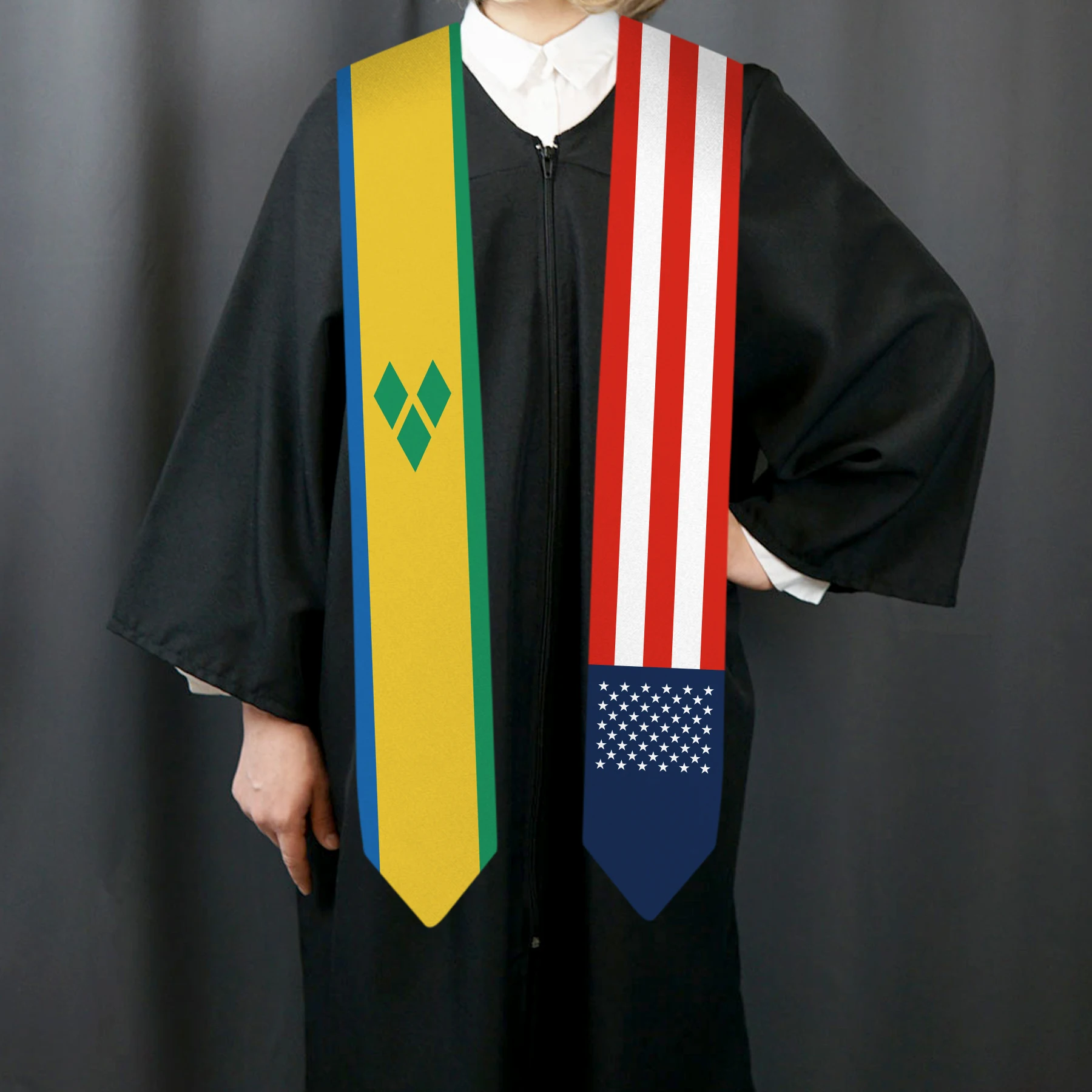 13x180cm USA And St Vincent Flag Graduation Sash Bachelor Gown Accessory Graduation Sash Scarf