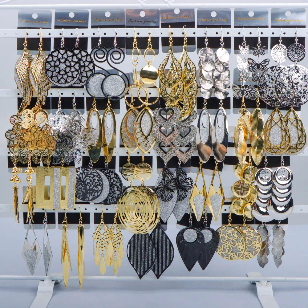 10/20/30/50Pairs/Lot Retro Trend Bohemian Frosting Carved Hollow Earrings For Women Mix Style Jewelry Party Gifts Wholesale