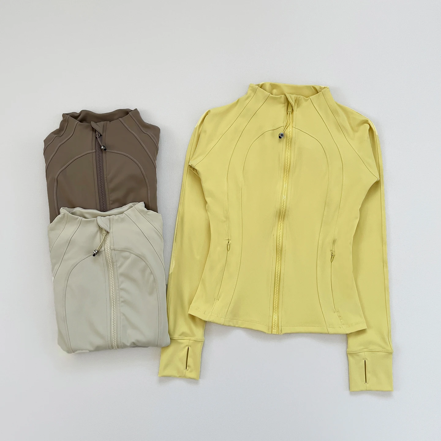 Vêtements de sport d'automne/hiver, veste de course à fermeture éclair complète, légère, athlétique, coupe cintrée avec trous pour les pouces