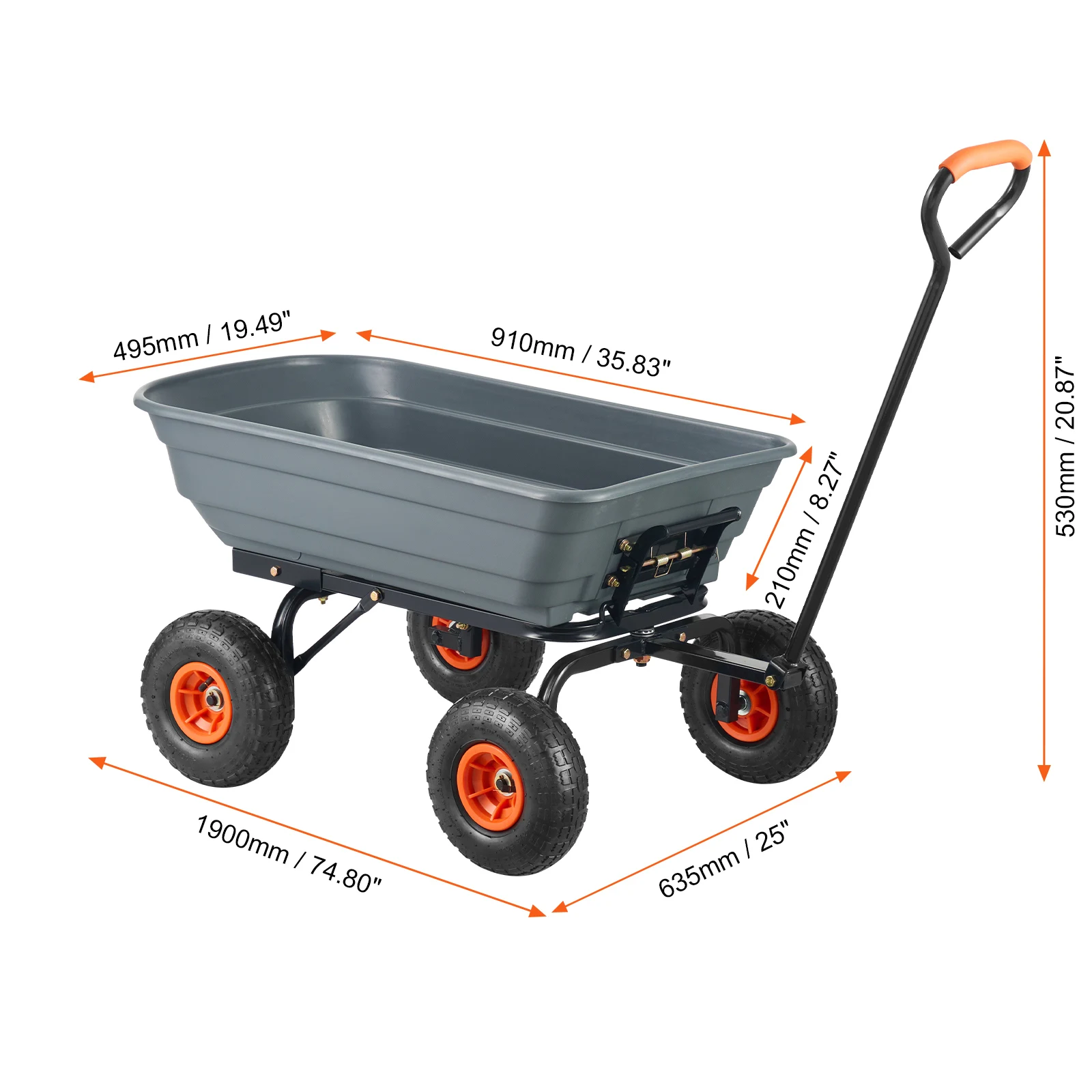 SucceBuy Tuinwagen Duurzame poly-dumperwagen met eenvoudige montage Stalen structuur Veelzijdige dumpwagen met dubbele functiehandgreep