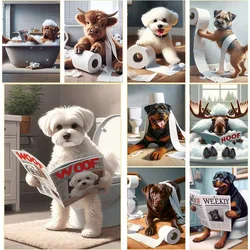 Funny Animal on Toilet Bichon Westie Border Terrier Dog Highland Cow Poster Humor Kids Bathroom Canvas Painting Home Decor Gift