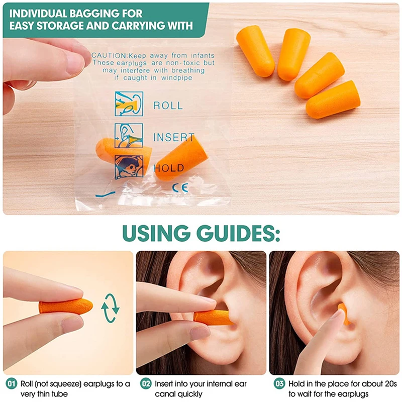 20 Stück weiche orangefarbene Schaumstoff-Ohrstöpsel, konisch, für Reisen, Schlaf, Lärmschutz, Lärmreduzierung, Schalldämmung, Gehörschutz – Detail 5
