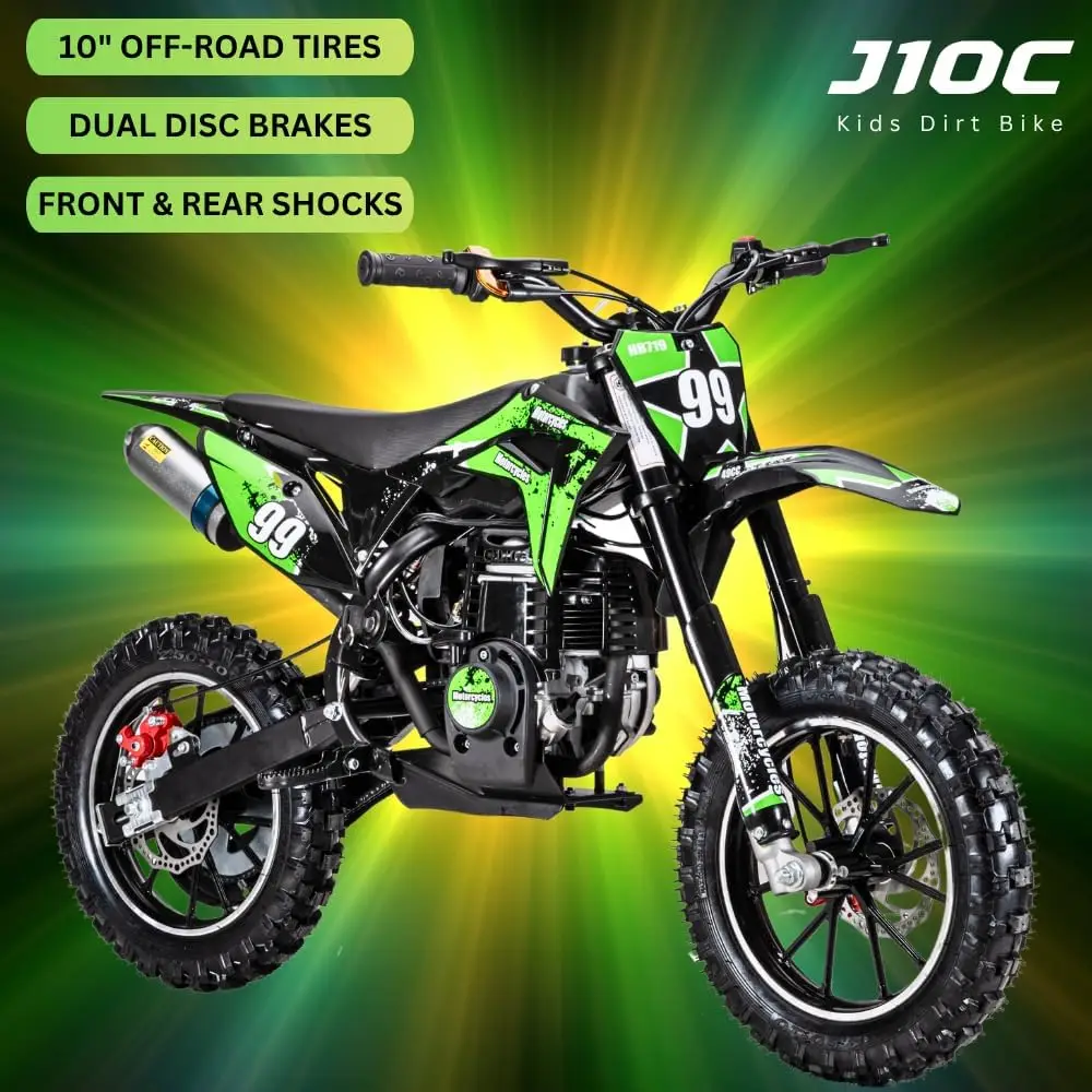 Mini motocykl crossowy dla dzieci, 40 cm3, benzynowy, 4-suwowy pit bike, podwójne hamulce tarczowe i zawieszenie, opony terenowe 10 cali, bezpieczna osłona łańcucha, Pure G