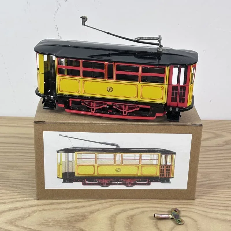 The Trolley Mechanical Toys Metal Tin Clockwork Toy Figures Model Kids Gift Adult Collection Retro Wind Up Toy