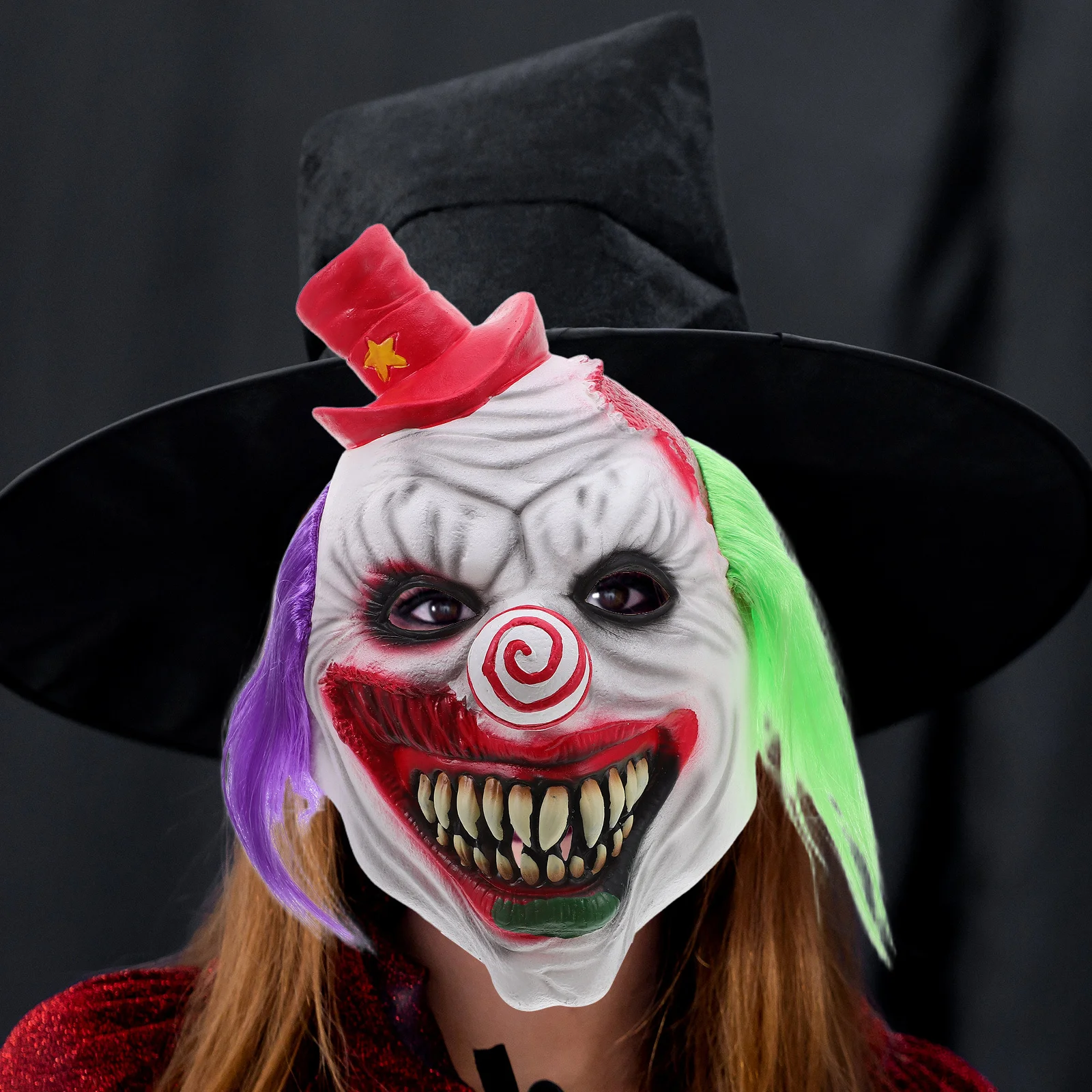 

Adults Horror Clown Mask Purple Green Hair Latex Creepy Cosplay Costume Accessory Halloween Masquerade Party Scary Clown Mask