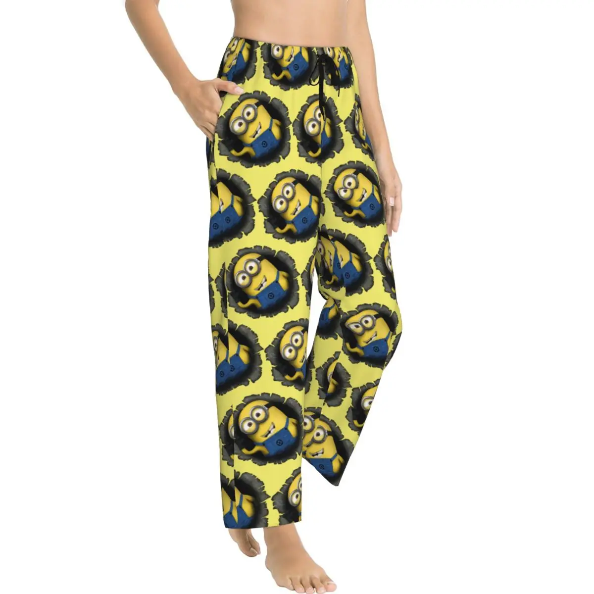 Custom Cartoon Animation Minions Pajama Pants Sleepwear Womens Elastic Waistband Sleep Lounge Bottoms with Pockets