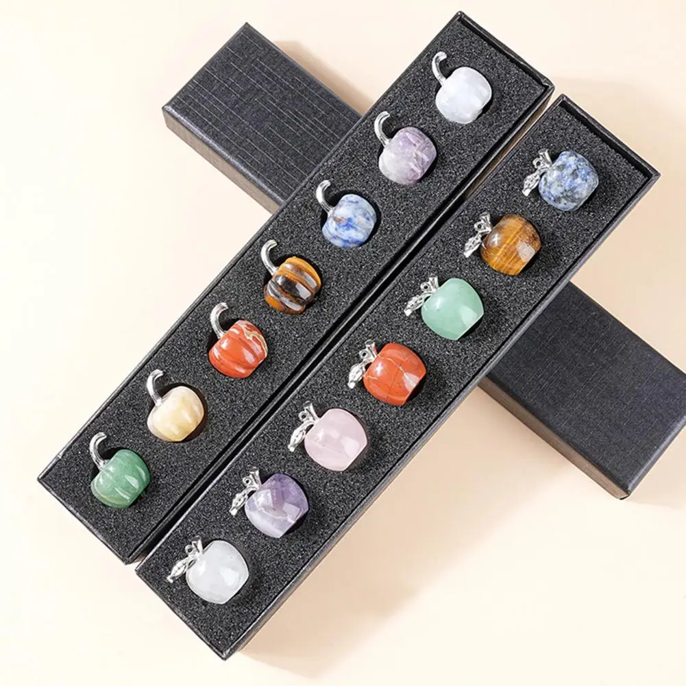 Decorative Fruit Vegetable Set 7pcs Hand Carved Natural Stone Apple Pumpkin Figurine Set Mini Gemstone Ornaments with Gift Box