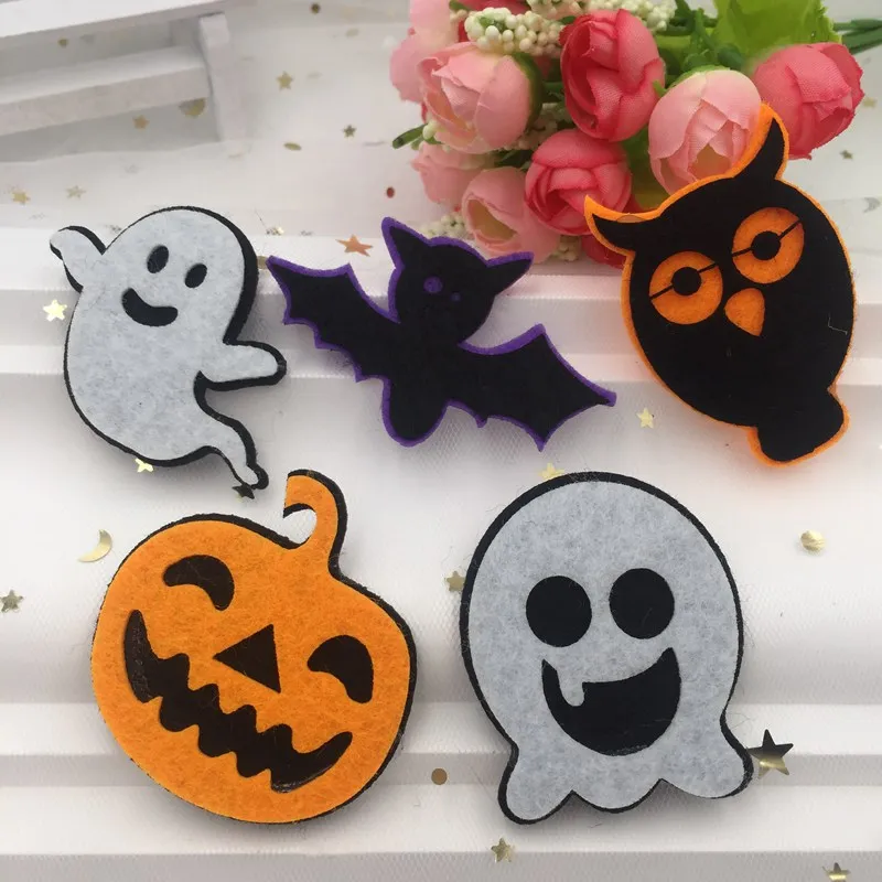 10 stücke Filz Verbund Weihnachten Kürbis Geist Haarigen Adler Fledermaus Patches Tuch Applikationen Halloween Decor DIY Handwerk Liefert XE201 * 2