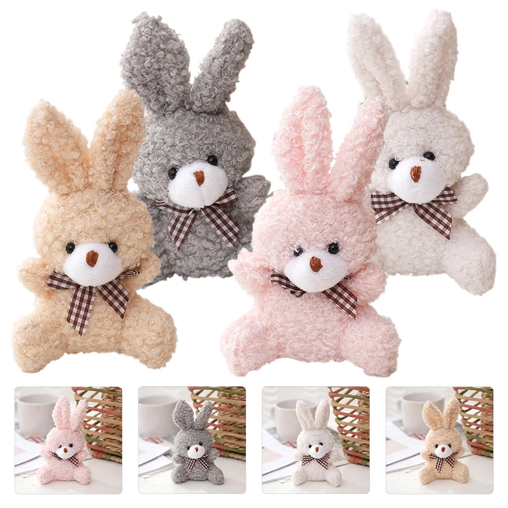 4 Pcs Decorations Rabbit Plush Keychain Child Kids Toys Zinc Alloy Fluffy Bunny Charm