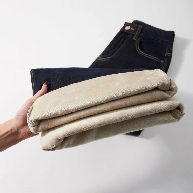 FINEWORDS Vintage Korean Thicken Winter Jeans Women Casual Wide Leg Warm Cashmere Jeans Streetwear Easymatch High Waist Jeans