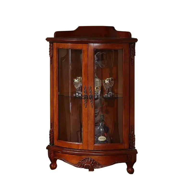 American corner cabinet European living room solid wood retro corner cabinet