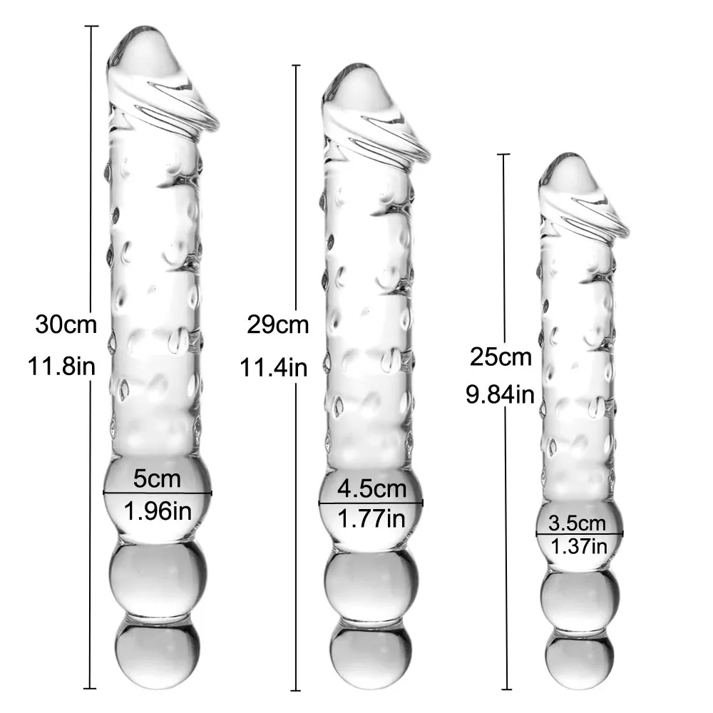 Sex Adult Toys Large Transparent Crystal Immitate Glass Penis Dilddo with 3 Big Beads, Female Masturbation G-spot Anal Plug