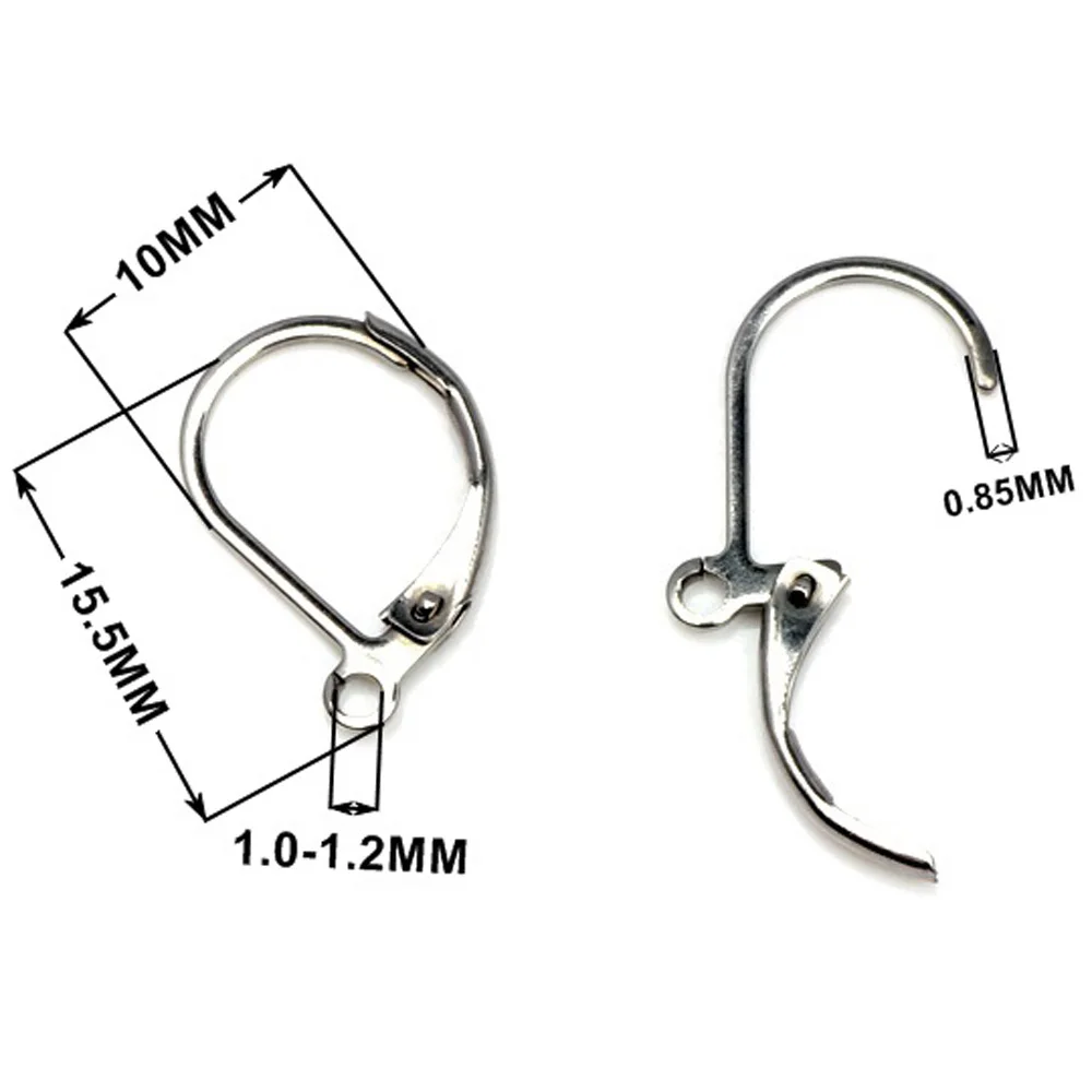 15/12mm 12pcs/Lot Stainless Steel French Earring Hooks Wire Base Hypoallergenic Findings Clasps Diy Jewelry Making Accessories