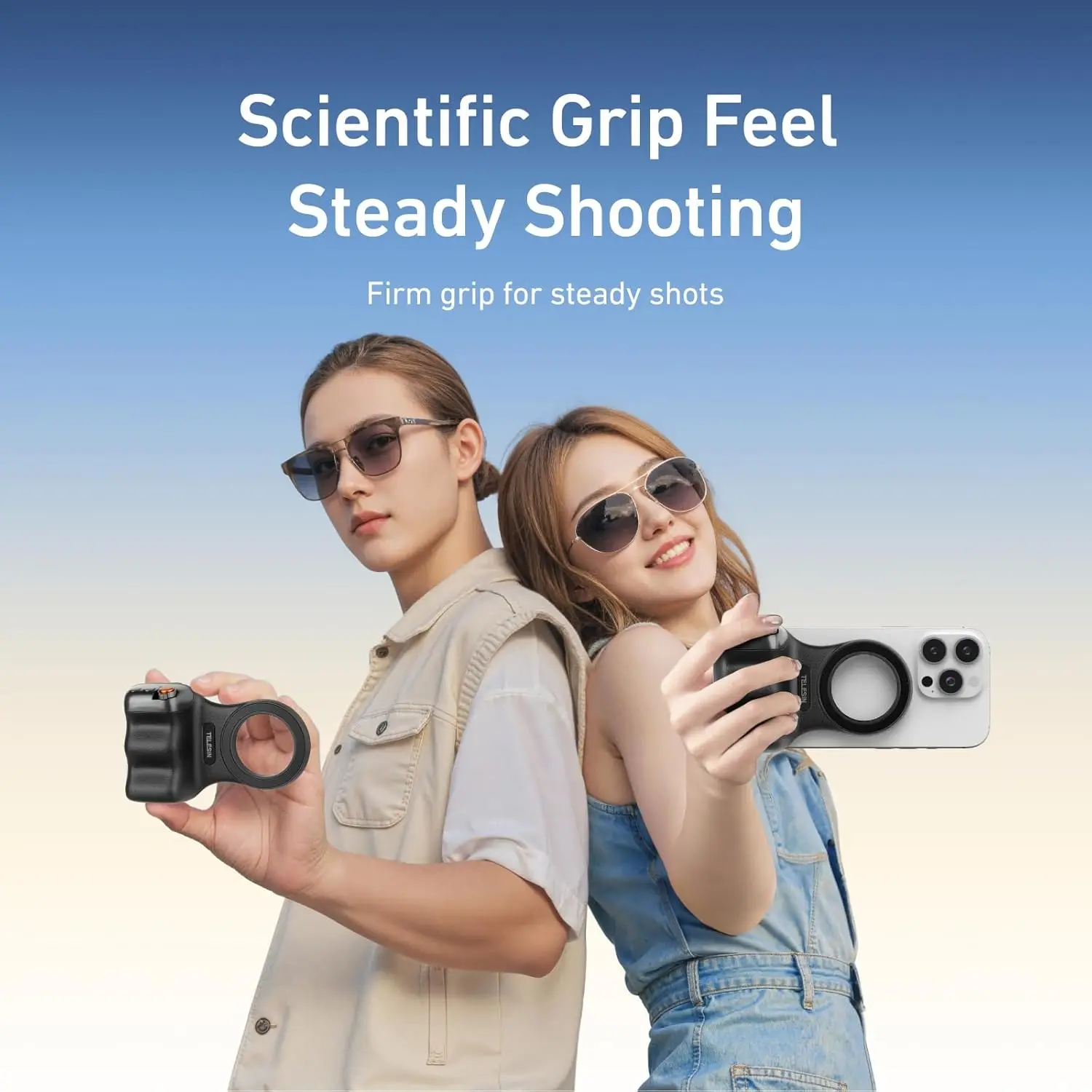 TELESIN Fun Shot Magnetic Phone Camera Grip + C03 Magnetic Selfie Light Bundle Kit Compatible with iPhone & Android