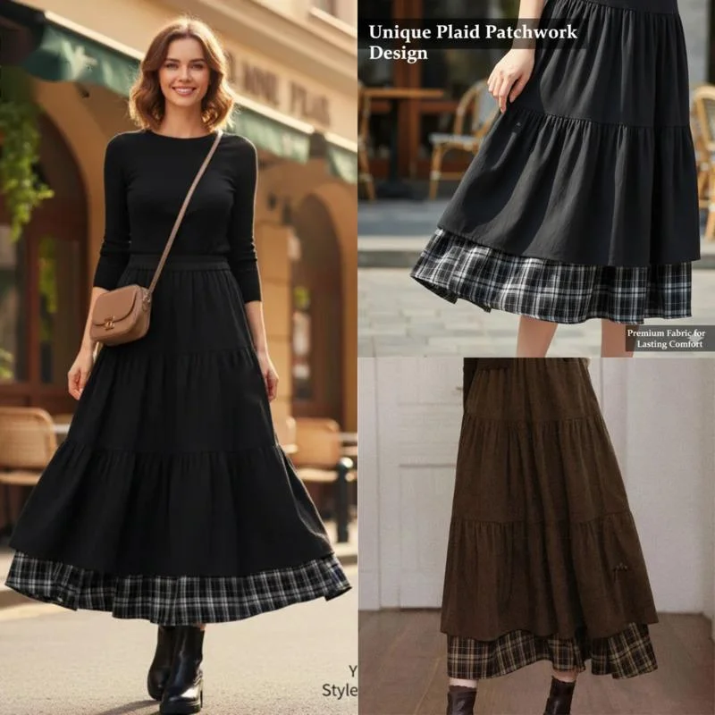 

Корейская вельветовая клетчатая макси-юбка Y2K для девочек, осень-зима, юбка трапециевидной формы с высокой талией, утепленная длинная юбка с бантом для похудения, новинка