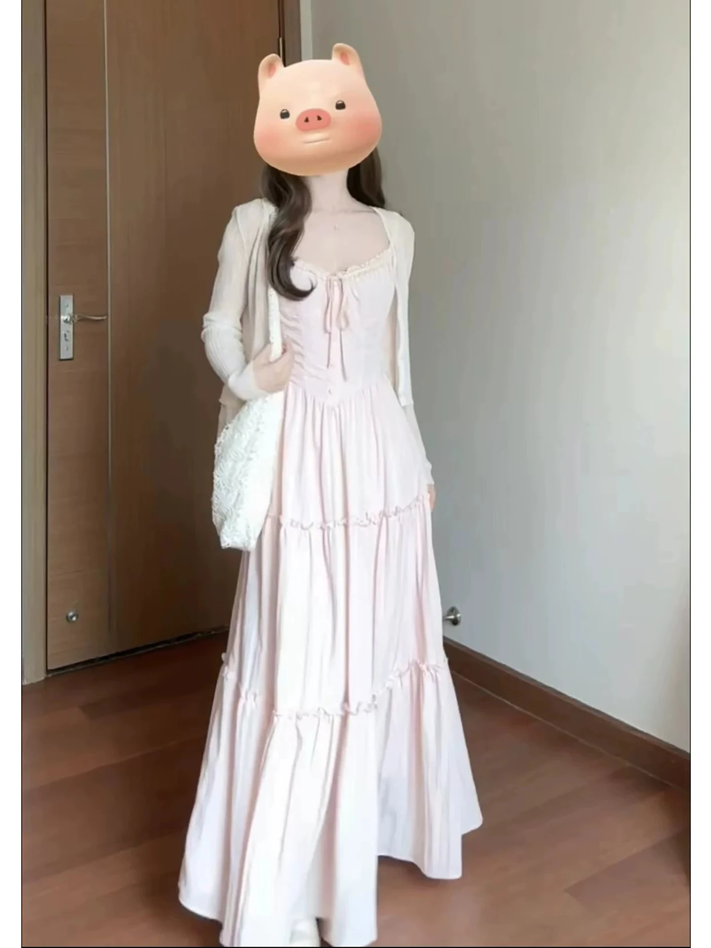 

2026 New Pink Lace Splicing Sundress with Cardigan Two-Piece Set Women's Fashion Summer Outfits V-Neck Short Sleeve ...