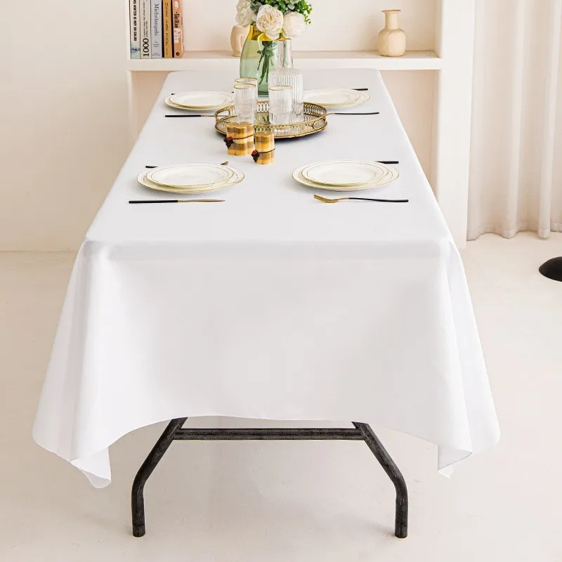 White Table Cloth Waterproof Anti Scratch Polyester Tablecloth Decorative Washable Fabric Table Cover Home Dining Buffet Party