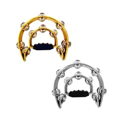 Handheld Hi Hat Tambourine with Double Row Bells for Music Groups