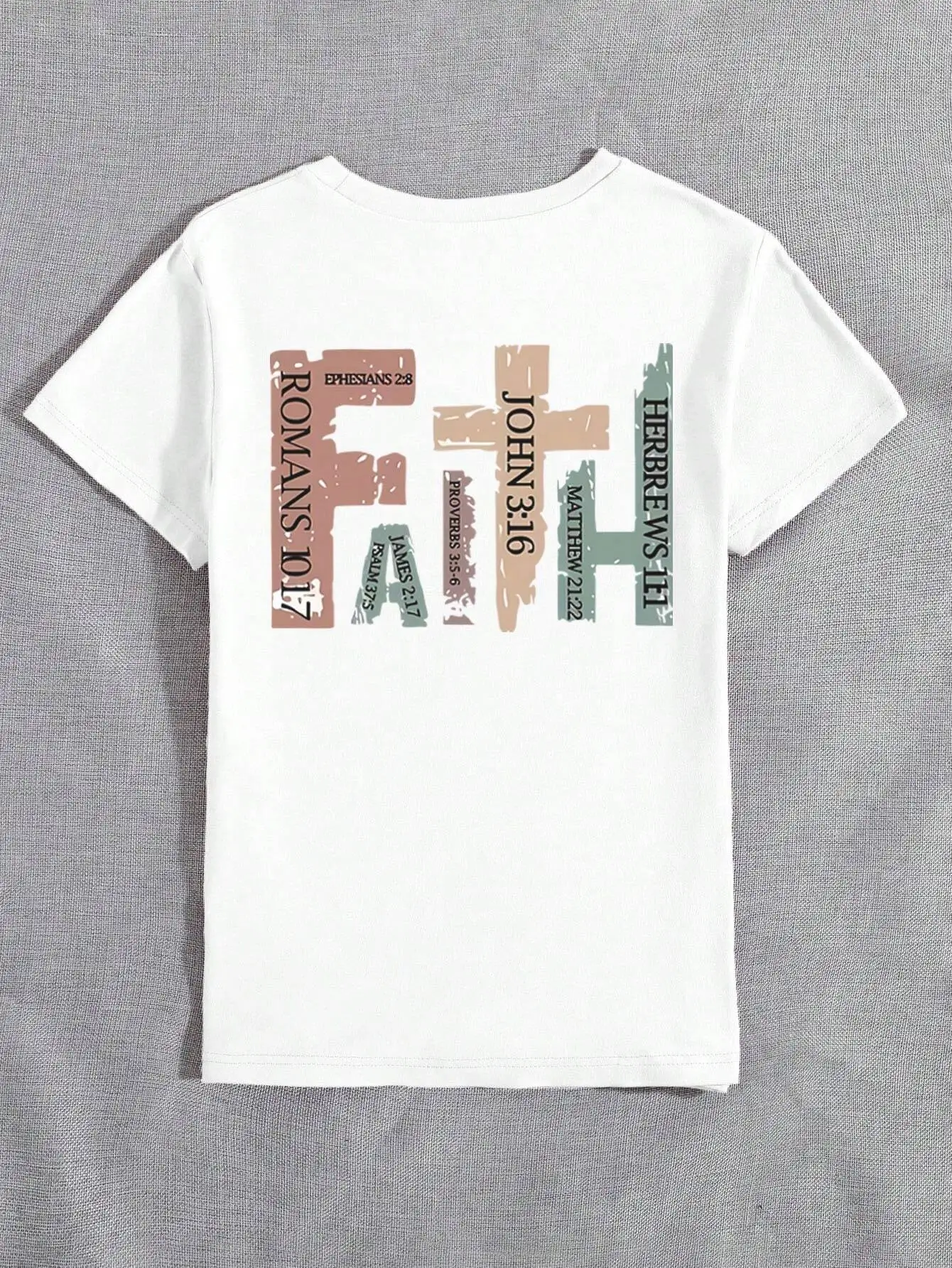 Vintage Christian Shirt With Bible Verses, Casual Shirt, Retro Faith Cross Print, Pray Mom Tee Graphic Tees Women Tops