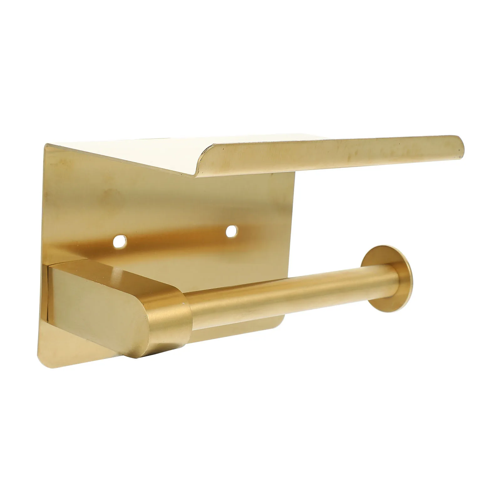 حامل ورق المرحاض يُثبت على الحائط، رف الحمام بدون ثقب، رف تخزين الورق الملفوف الذهبي، منظم متعدد الأغراض #3