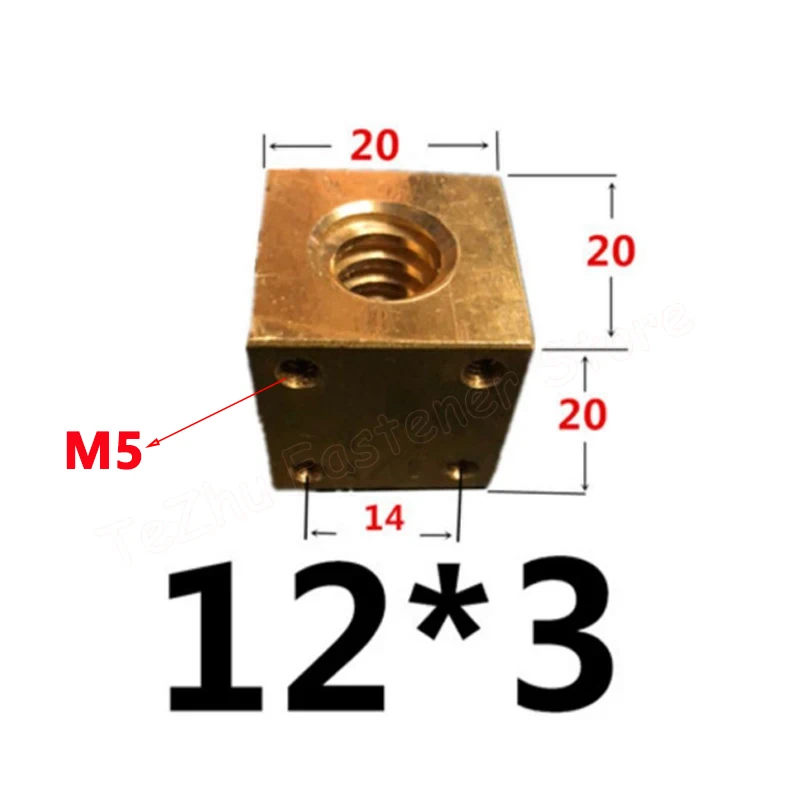 1pc T12 T18 T20 T25 T30 Brass Lead Screw Square Nut Trapezoid Screw Support Nut Right Thread