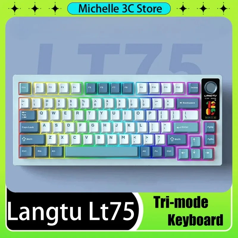 

Langtu Lt75 Mechanical Keyboard Three Mode Wired/Wireless/Bluetooth 80 Keys Pbt Gasket Rgb Customized Office Pc Game Keyboard