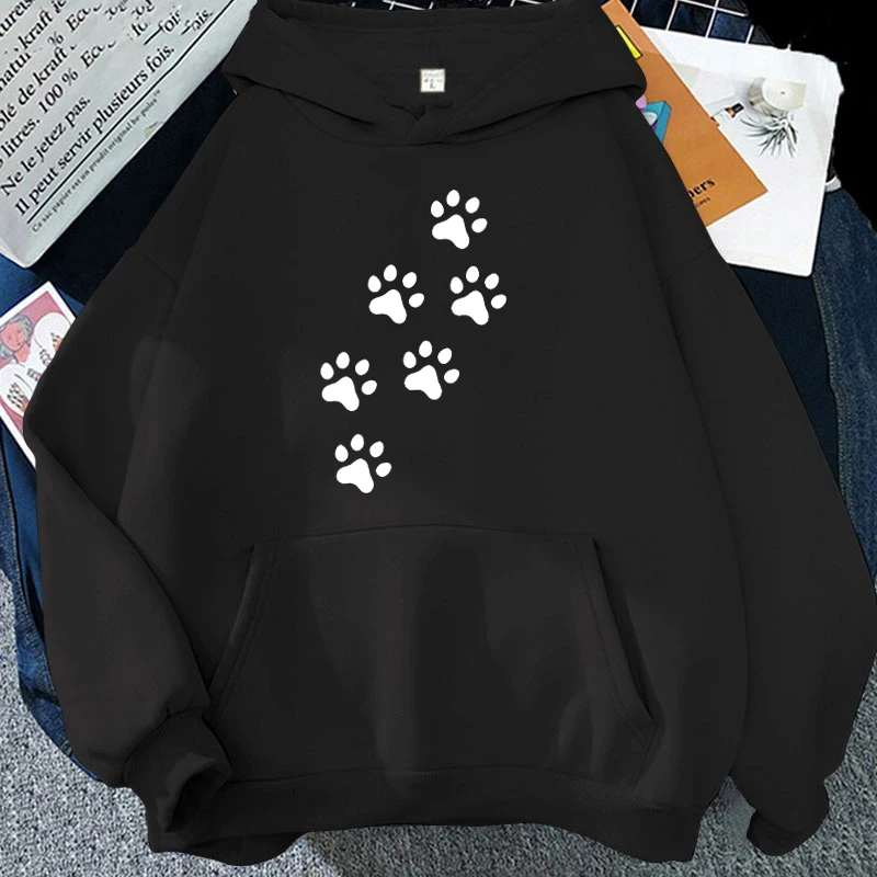 New Dog Paw Letter  Print Hooded Fashion Women Girl  Sweatshirt Long Sleeve Casual Tops Harajuku  Sweatshirt(Ship in 48 hours)