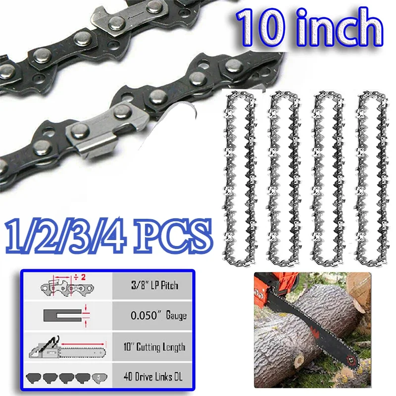 

1/2/3/4 шт. 10-дюймовая металлическая цепь для бензопилы, шаг 3/8 дюйма, 20 цепных фрез, 40 приводных звеньев, аксессуар для электрической пилы, сменная цепная пила