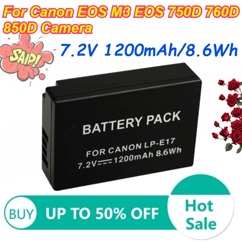 

2 pcs 7.2V 1200mAh/8.6Wh Li-ion Battery Pack for Canon EOS M3 EOS 750D 760D 850D LP-E17 Camera Batteries