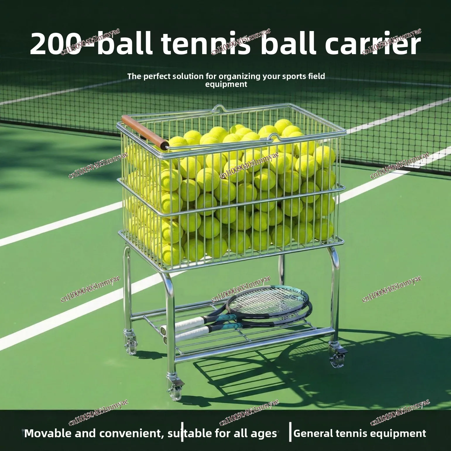 Tennis Pick-up Cart Multifunctional Portable Tennis Coach Cart with Wheels Large Capacity Storage Training Frame