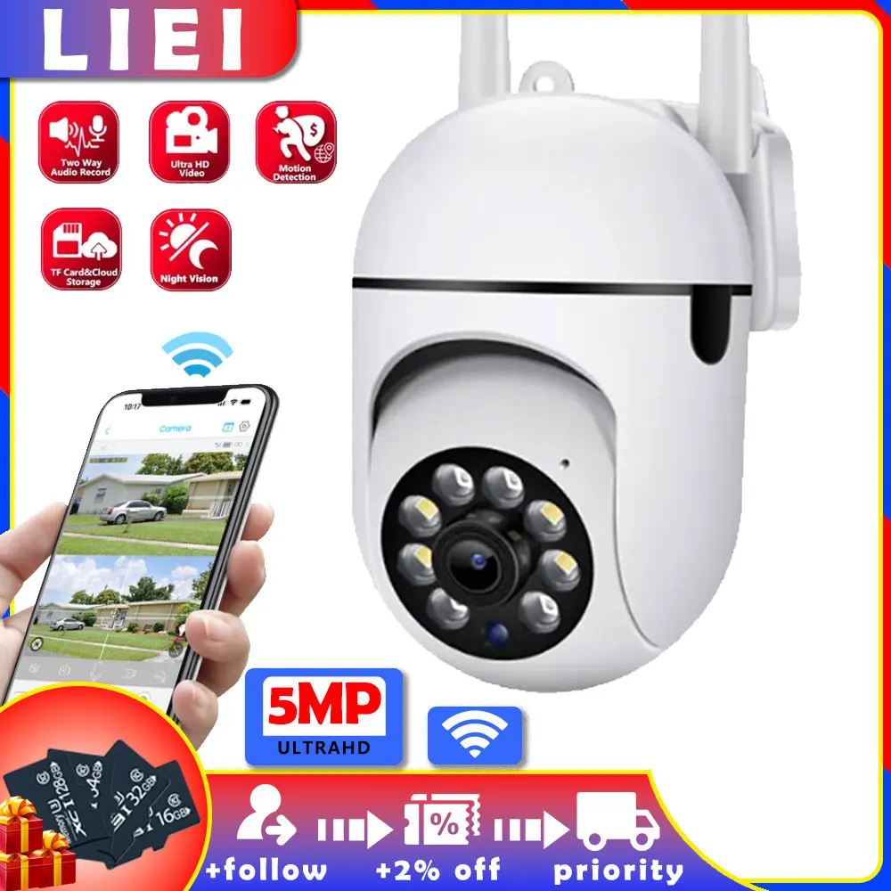 

LIEI 5MP Wifi IP Camera Outdoor Wired Security Surveillance Camera AI Human Tracking Two Way Audio Night Color 360 Smart Camera