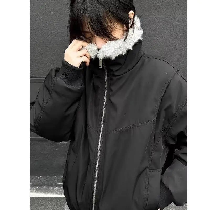 جاكيت أمريكي كاجوال بتصميم مفكك، معطف قطني للرجال والنساء، ملابس شتوية جديدة دافئة، ملابس خارجية بياقة فرو وغطاء رأس وسحاب