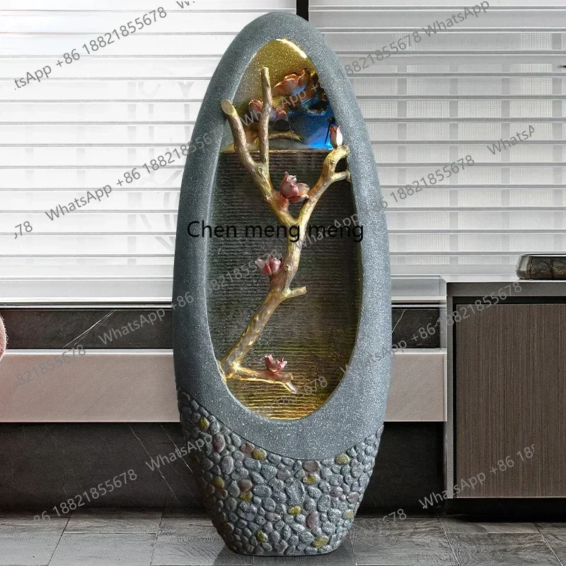 Flowing Water Ornaments Loop Modern Minimalist Floor Fountain next to Living Room Decorations TV Cabinet